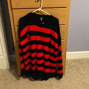 emo alternative ripped black and red sweater, size xl